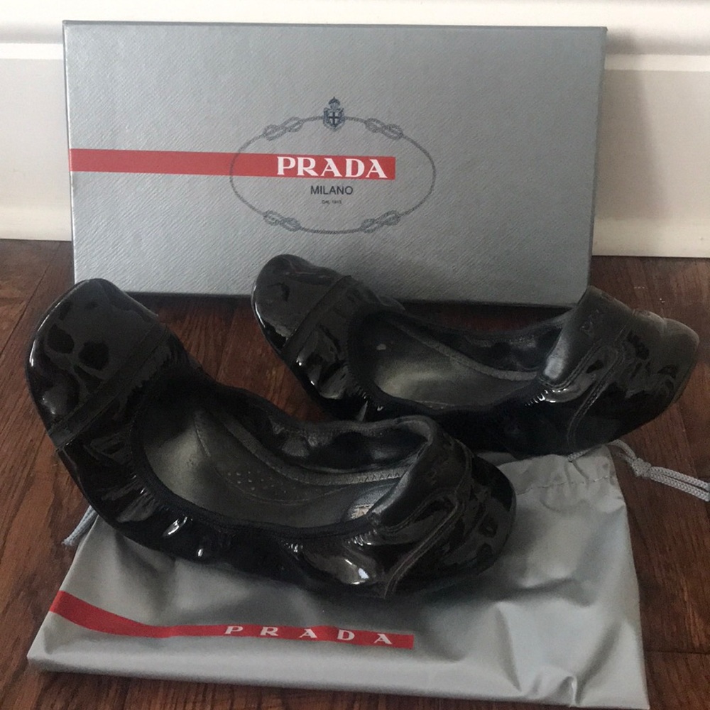 Prada black patent ballerina flats size 9.5